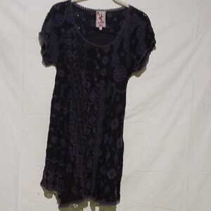 Johnny Was Black Short Sleeve Lace Blouse